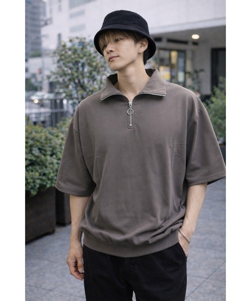 Bling Leads(ブリングリーズ)の「【Bls】 【ZM】【Bling Leads】梨地ジャージ ハーフZIP TEE(Tシャツ/カットソー・メンズ・ブラック/グレー系その他/オフホワイト・LARGE)」の3枚目の写真