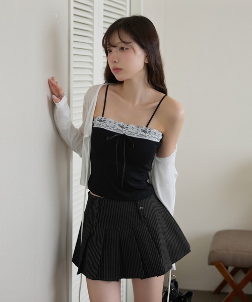 UNE MANSION(ユヌマンション)の「【インナー付き】フロントボタンストライププリーツミニスカート(スカート・レディース・ブラック/チャコール・LARGE/MEDIUM/SMALL)」の22枚目の写真