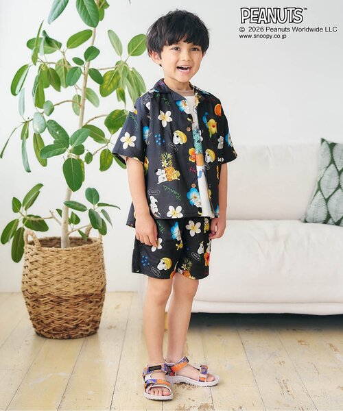 PEANUTS(ピーナッツ)の「PEANUTS MIX ARTアロハショーツ(その他パンツ・キッズ・サックスブルー/ブラック・140/130/120/110/100/90/80)」の3枚目の写真