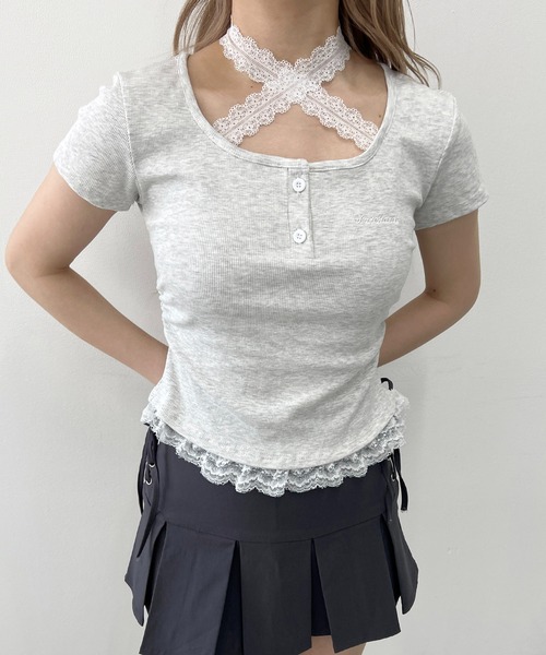 PHILLY(フィリー)の「レースチョーカードッキングT(Tシャツ/カットソー・レディース・ブラック/グレー・FREE)」の7枚目の写真