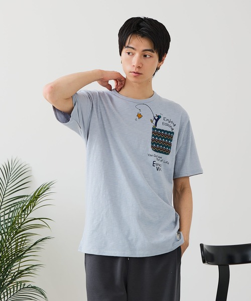 Blue Standard (ブルースタンダード)の「【BLUE STANDARD/ブルースタンダード】【涼しい スラブ天竺】 アニマルプリント ポケット付きTシャツ 綿100% 凹凸素材 ペンギン ゆるかわ 凹凸素材 部屋着 ワンマイル キャンプ(Tシャツ/カットソー・メンズ・その他/その他1/その他2/その他3/その他4・MEDIUM/X-LARGE/LARGE)」の13枚目の写真