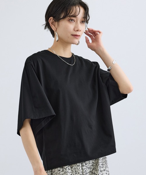 SALON adam et rope'(サロン アダム エ ロペ)の「プリマベールハーフスリーブTシャツ / UVケア(Tシャツ/カットソー・レディース・ブラック/オフホワイト/キャメル・FREE)」の10枚目の写真