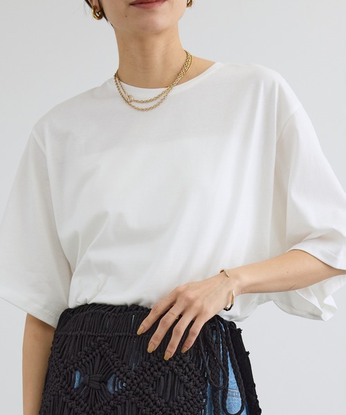 SALON adam et rope'(サロン アダム エ ロペ)の「プリマベールハーフスリーブTシャツ / UVケア(Tシャツ/カットソー・レディース・ブラック/オフホワイト/キャメル・FREE)」の15枚目の写真