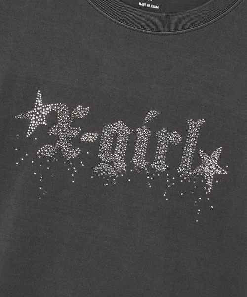 X-girl（エックスガール）の「FADED RHINESTONE STARDUST LOGO L/S BIG TEE DRESS（ワンピース・レディース・ブラウン/ブラック/オリーブ・S/M）」の11枚目の写真