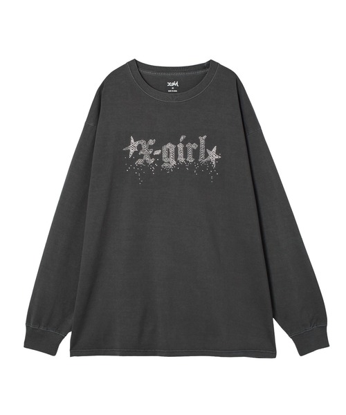 X-girl（エックスガール）の「FADED RHINESTONE STARDUST LOGO L/S BIG TEE DRESS（ワンピース・レディース・ブラウン/ブラック/オリーブ・S/M）」の8枚目の写真