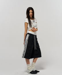 LACE SAGGING BERMUDA PANTS BLACK