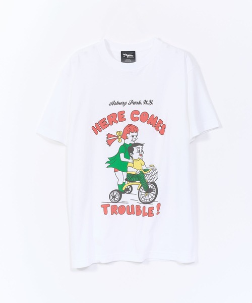 WORN FREE（ウォーンフリー）の「【 WORN FREE / ウォーンフリー 】HERE COMES TROUBLE S/S TEE（Tシャツ/カットソー・メンズ・ホワイト・S/M/L/XL）」の6枚目の写真