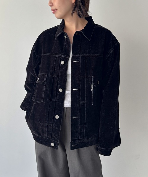 CANAL JEAN(キャナルジーン)の「SUPERTHANKS ブラックフロッキーデニムジャケット(デニムジャケット・レディース・ブラック・SMALL)」の1枚目の写真