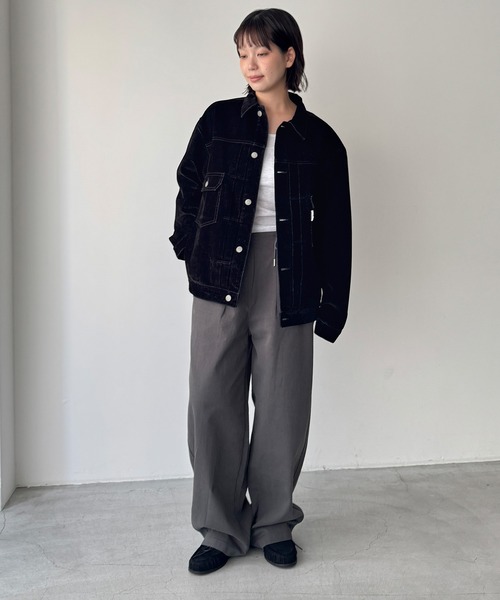 CANAL JEAN(キャナルジーン)の「SUPERTHANKS ブラックフロッキーデニムジャケット(デニムジャケット・レディース・ブラック・SMALL)」の5枚目の写真