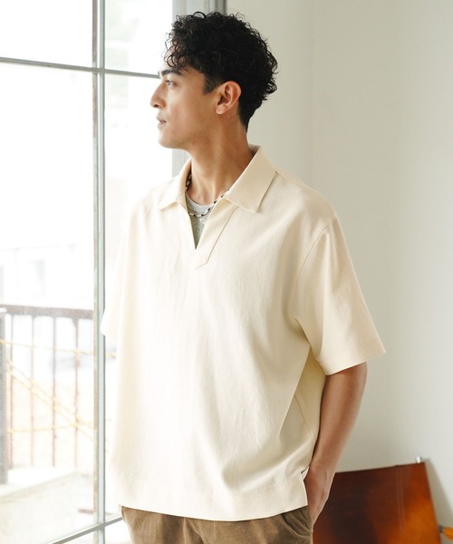 BAYFLOW（ベイフロー）の「キーネックシャツ（ポロシャツ・メンズ・アイボリー/ブラウン・LARGE/MEDIUM）」の6枚目の写真