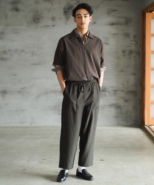 BAYFLOW（ベイフロー）の「キーネックシャツ（ポロシャツ・メンズ・アイボリー/ブラウン・LARGE/MEDIUM）」の7枚目の写真