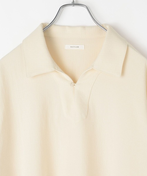 BAYFLOW（ベイフロー）の「キーネックシャツ（ポロシャツ・メンズ・アイボリー/ブラウン・LARGE/MEDIUM）」の11枚目の写真
