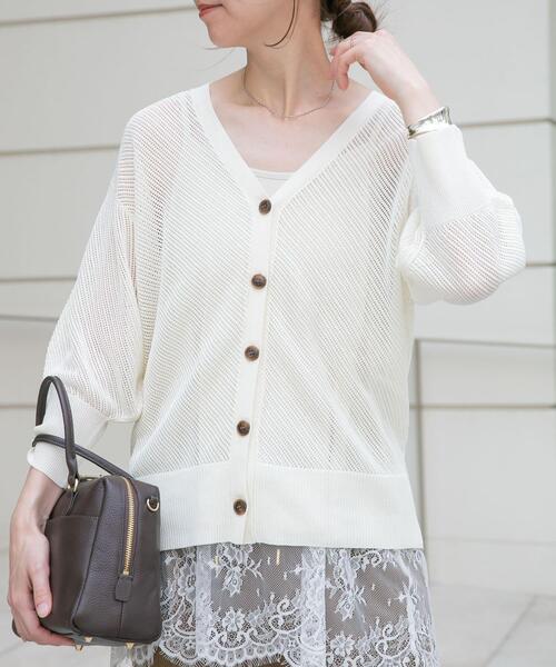 ITEMS URBANRESEARCH（アイテムズ アーバンリサーチ）の「メッシュ半袖カーディガン（ニット/セーター・レディース・ベージュ/ブラック/ホワイト・FREE）」の19枚目の写真