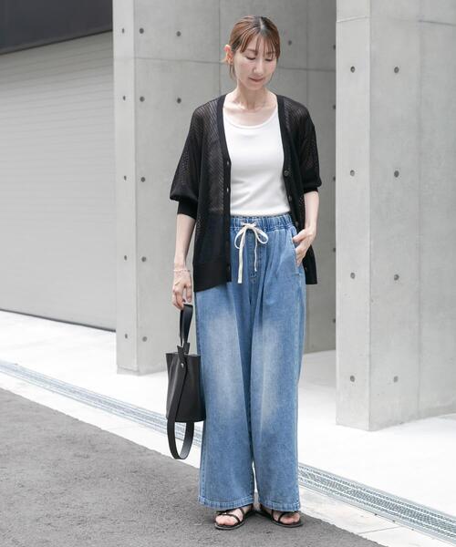 ITEMS URBANRESEARCH（アイテムズ アーバンリサーチ）の「メッシュ半袖カーディガン（ニット/セーター・レディース・ベージュ/ブラック/ホワイト・FREE）」の6枚目の写真