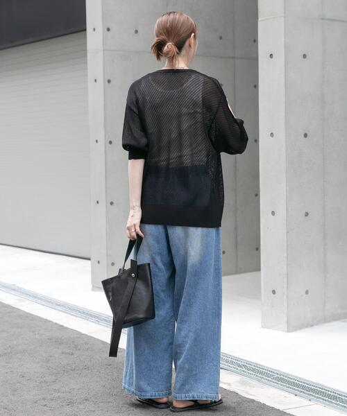 ITEMS URBANRESEARCH（アイテムズ アーバンリサーチ）の「メッシュ半袖カーディガン（ニット/セーター・レディース・ベージュ/ブラック/ホワイト・FREE）」の7枚目の写真