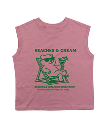 バカンスベア 袖なしTシャツ-グレイッシュピンク