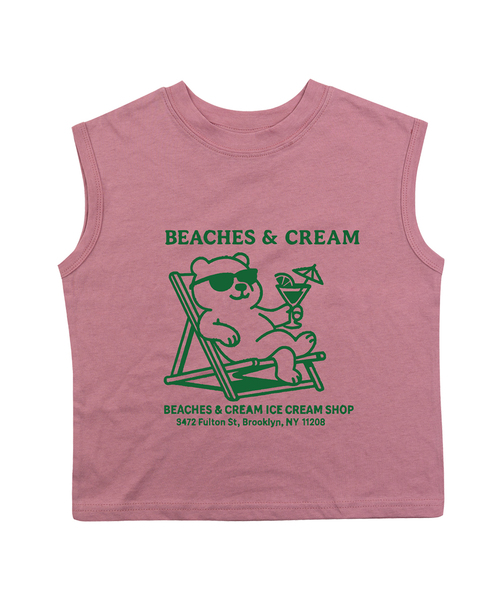 BEACHESAND CREAM KIDS(ビーチスアンドクリームキッズ)の「バカンスベア 袖なしTシャツ-グレイッシュピンク(Tシャツ/カットソー・レディース・ピンク・SMALL/MEDIUM/LARGE)」の1枚目の写真