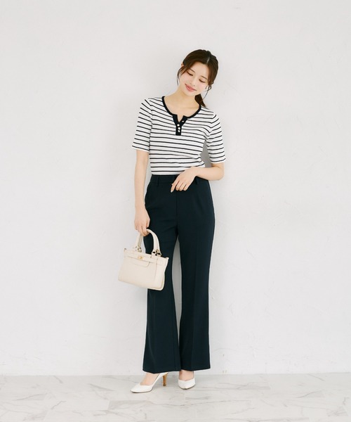 tocco closet(トッコ クローゼット)の「【ZOZO限定】接触冷感バイカラー半袖リブニットトップス(ニット/セーター・レディース・ブラック/ネイビー/コーラルピンク・M)」の9枚目の写真