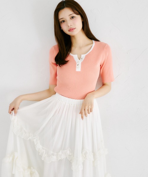 tocco closet(トッコ クローゼット)の「【ZOZO限定】接触冷感バイカラー半袖リブニットトップス(ニット/セーター・レディース・ブラック/ネイビー/コーラルピンク・M)」の15枚目の写真