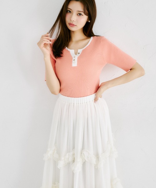 tocco closet(トッコ クローゼット)の「【ZOZO限定】接触冷感バイカラー半袖リブニットトップス(ニット/セーター・レディース・ブラック/ネイビー/コーラルピンク・M)」の16枚目の写真