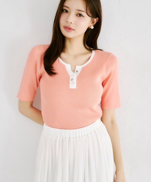 tocco closet(トッコ クローゼット)の「【ZOZO限定】接触冷感バイカラー半袖リブニットトップス(ニット/セーター・レディース・ブラック/ネイビー/コーラルピンク・M)」の17枚目の写真