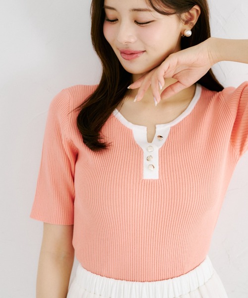 tocco closet(トッコ クローゼット)の「【ZOZO限定】接触冷感バイカラー半袖リブニットトップス(ニット/セーター・レディース・ブラック/ネイビー/コーラルピンク・M)」の18枚目の写真