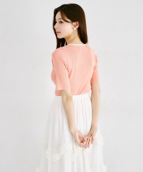 tocco closet(トッコ クローゼット)の「【ZOZO限定】接触冷感バイカラー半袖リブニットトップス(ニット/セーター・レディース・ブラック/ネイビー/コーラルピンク・M)」の19枚目の写真