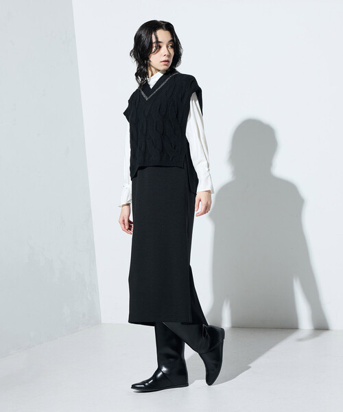 Gabardine K.T(ギャバジンケーティー)の「ケーブルニットベスト付き ワンピース(ワンピース・レディース・ブラック/グレー・9号/7号)」の12枚目の写真