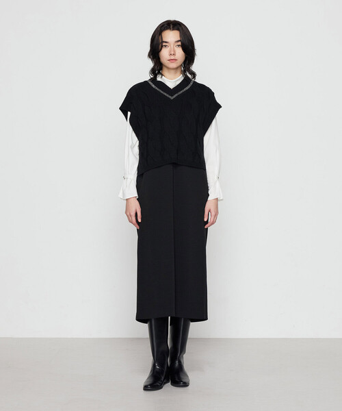 Gabardine K.T(ギャバジンケーティー)の「ケーブルニットベスト付き ワンピース(ワンピース・レディース・ブラック/グレー・9号/7号)」の16枚目の写真