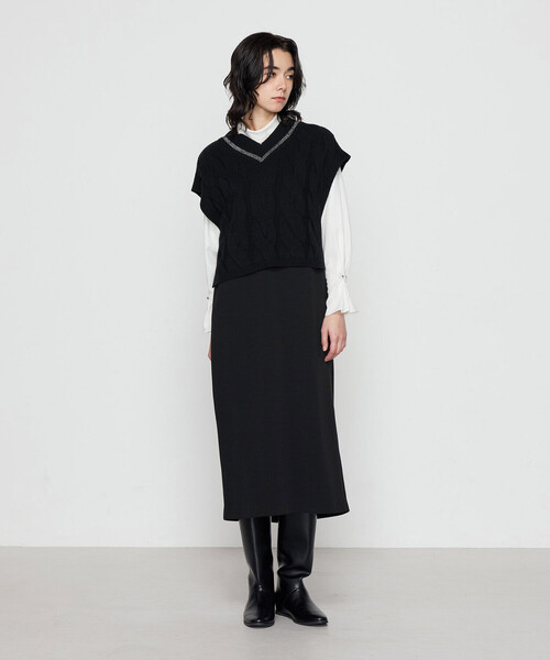 Gabardine K.T(ギャバジンケーティー)の「ケーブルニットベスト付き ワンピース(ワンピース・レディース・ブラック/グレー・9号/7号)」の17枚目の写真