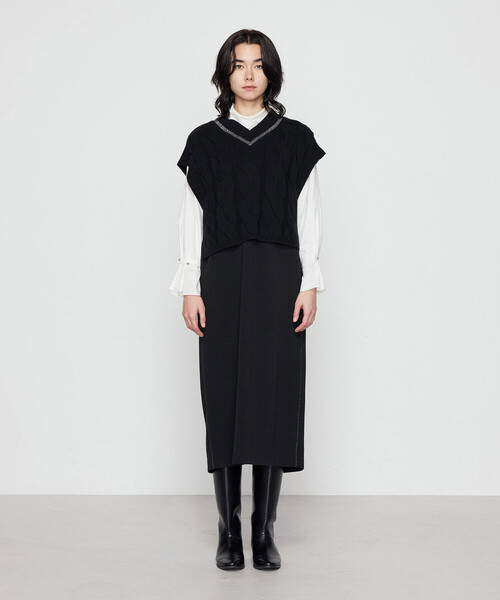 Gabardine K.T(ギャバジンケーティー)の「ケーブルニットベスト付き ワンピース(ワンピース・レディース・ブラック/グレー・9号/7号)」の18枚目の写真