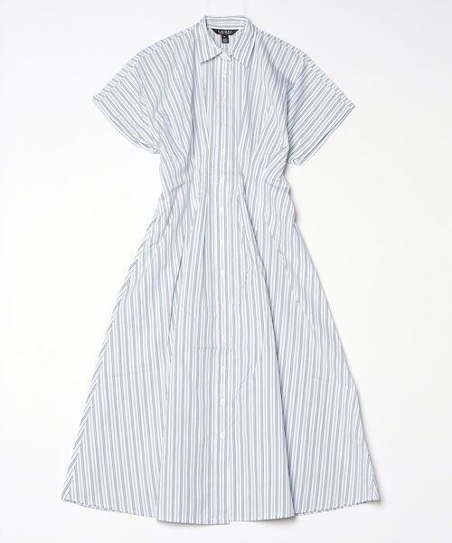 LAUREN RALPH LAUREN（ローレン ラルフ ローレン）の「ストライプド プリーテッド ブロードクロス シャツドレス（シャツワンピース・レディース・ブルー・2/0/4/6/8/10/00）」の6枚目の写真