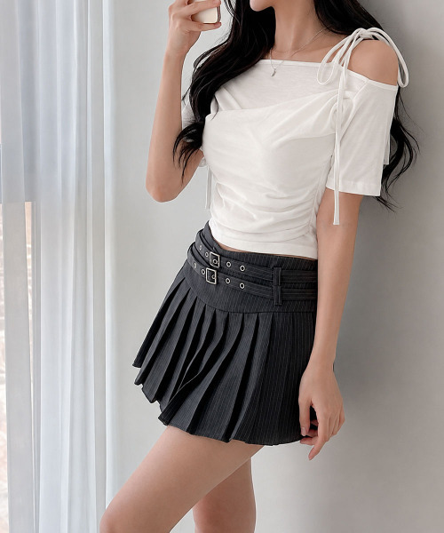 VIVID LADY（ビビッドレディー）の「ショルダーリボン オフショルダー カシュクール 半袖Tシャツ（Tシャツ/カットソー・レディース・ホワイト/ブラック/グレー・FREE）」の20枚目の写真