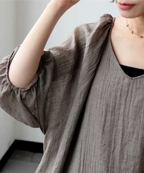 antiqua(アンティカ)の「楊柳 ガーゼ Aライン フレア ワンピース(ワンピース・レディース・ブラック/ブルー/ベージュ/ブラウン系その他・ONESIZE)」の13枚目の写真