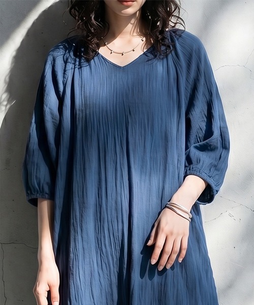 antiqua(アンティカ)の「楊柳 ガーゼ Aライン フレア ワンピース(ワンピース・レディース・ブラック/ブルー/ベージュ/ブラウン系その他・ONESIZE)」の15枚目の写真