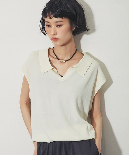 ANOTHER S(アナザーエス)の「接触冷感スキッパーカサマーニット(ニット/セーター・レディース・アイボリー/ブラック・FREE)」の16枚目の写真