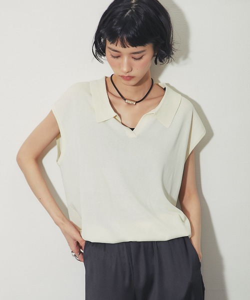 ANOTHER S(アナザーエス)の「接触冷感スキッパーカサマーニット(ニット/セーター・レディース・アイボリー/ブラック・FREE)」の13枚目の写真