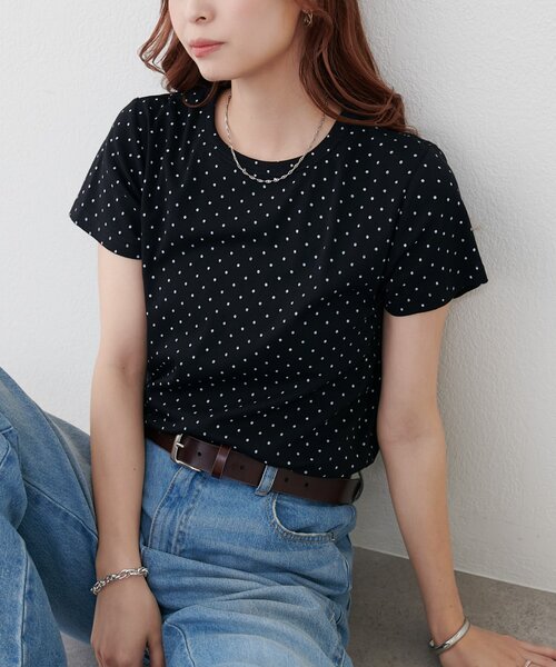 DISCOAT(ディスコート)の「【WEB限定】ドットコンパクトTシャツ(Tシャツ/カットソー・レディース・ブラック/アイボリー/グレー・MEDIUM)」の1枚目の写真