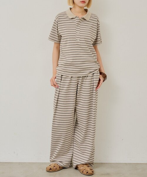 WHIMSIC(ウィムジック)の「【UNISEX/2サイズ展開】マルチボーダーポロシャツ(ポロシャツ・メンズ・ブルー/ベージュ/ブラック・1/2)」の2枚目の写真