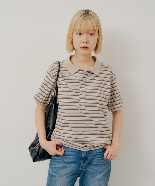 WHIMSIC(ウィムジック)の「【UNISEX/2サイズ展開】マルチボーダーポロシャツ(ポロシャツ・メンズ・ブルー/ベージュ/ブラック・1/2)」の22枚目の写真