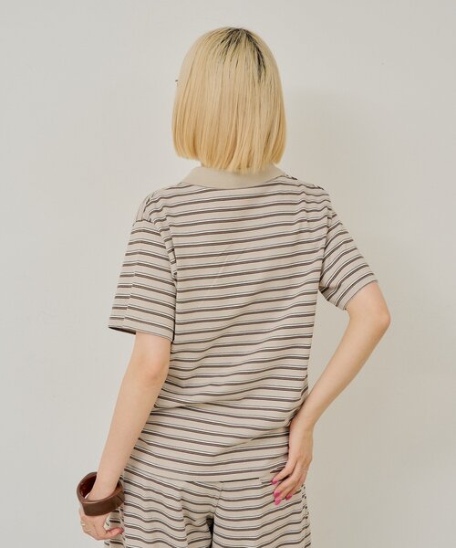 WHIMSIC(ウィムジック)の「【UNISEX/2サイズ展開】マルチボーダーポロシャツ(ポロシャツ・メンズ・ブルー/ベージュ/ブラック・1/2)」の14枚目の写真