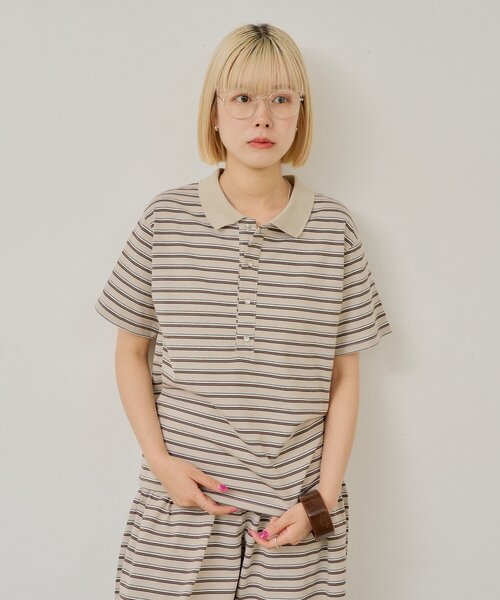 WHIMSIC(ウィムジック)の「【UNISEX/2サイズ展開】マルチボーダーポロシャツ(ポロシャツ・メンズ・ブルー/ベージュ/ブラック・1/2)」の15枚目の写真