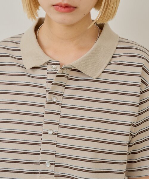 WHIMSIC(ウィムジック)の「【UNISEX/2サイズ展開】マルチボーダーポロシャツ(ポロシャツ・メンズ・ブルー/ベージュ/ブラック・1/2)」の18枚目の写真