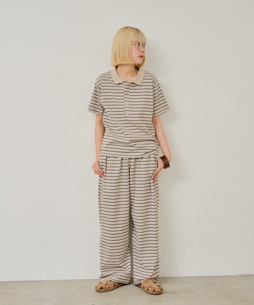 WHIMSIC(ウィムジック)の「【UNISEX/2サイズ展開】マルチボーダーポロシャツ(ポロシャツ・メンズ・ブルー/ベージュ/ブラック・1/2)」の8枚目の写真