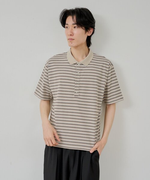 WHIMSIC(ウィムジック)の「【UNISEX/2サイズ展開】マルチボーダーポロシャツ(ポロシャツ・メンズ・ブルー/ベージュ/ブラック・1/2)」の12枚目の写真
