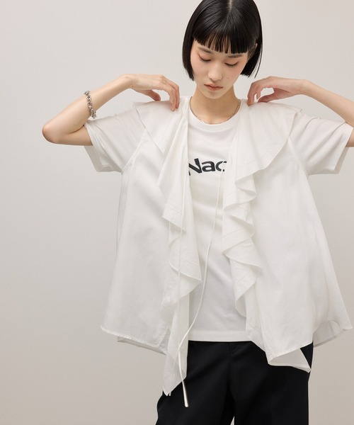 ADAM ET ROPE'(アダムエロペ)の「【サステナブル】ラッフルジレブラウス/接触冷感(シャツ/ブラウス・レディース・サックスブルー/ホワイト・FREE)」の11枚目の写真
