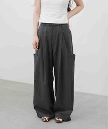 HONE（ホーン）の「volume tuck  curve wide stripe slacks/ ボリュームタックカーブワイドストライプスラックス（スラックス）」