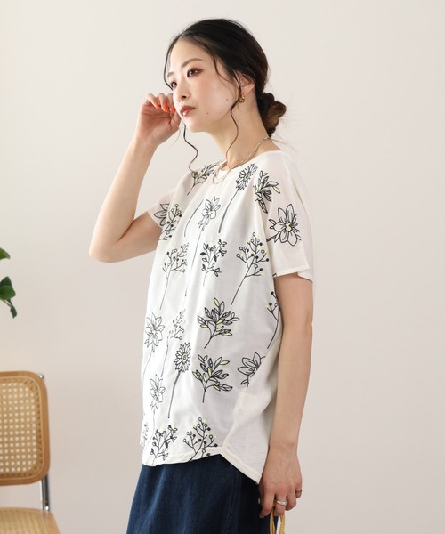 FUNALIVE(ファンアライブ)の「前身布帛刺繍切替プルオーバー 半袖(Tシャツ/カットソー・レディース・ホワイト系3/ネイビー系6・L/M)」の8枚目の写真