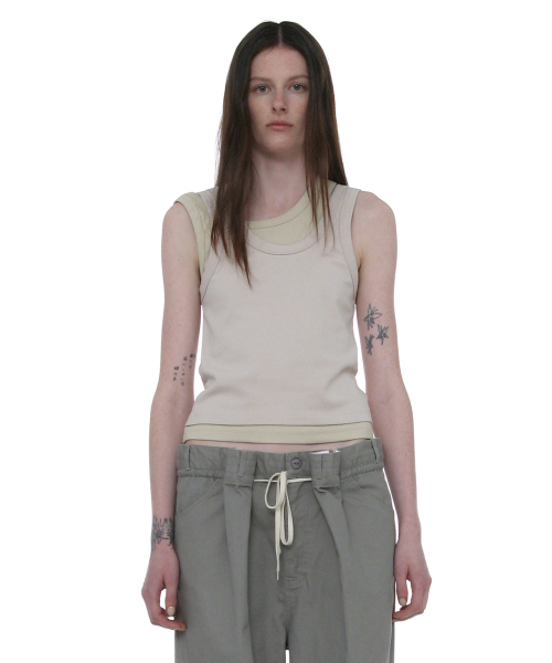 PARTIMENTO WOMEN(パルティメントウィメン)の「オーバーレイスリーブレス_エクリュ(Tシャツ/カットソー・レディース・その他・SMALL/MEDIUM)」の1枚目の写真
