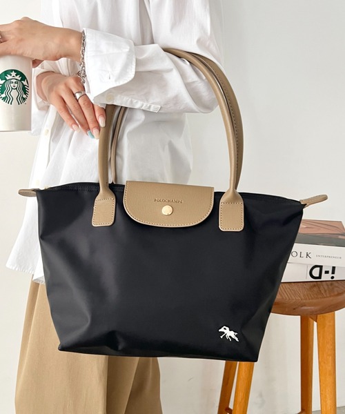 POLOCHAMPS(ポロチャンプス)の「POLOCHAMPS(ポロチャンプス)/PUハンドルトートバッグ 2サイズ展開 A4サイズ収納可能 通勤 通学 ビジネスバッグ(ショルダーバッグ・レディース・ネイビー/カーキ/ベージュ/ブラック系その他/ブラック・S/M)」の1枚目の写真